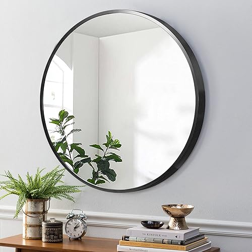 Miniatura 2 de NeuType Espejo redondo circular con marco de aleación de aluminio, espejo de pared redondo para entradas, baños, salas de estar y más (negro, 24 x