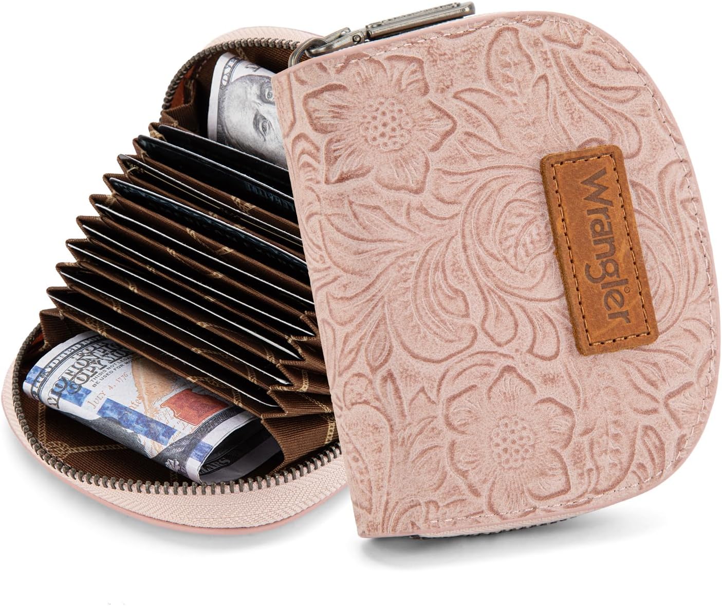 Montana West Wrangler Credit Card Holder for Women Small RFID Blocking Wallet Floral Tooling Coin Purse Pink - Image 6