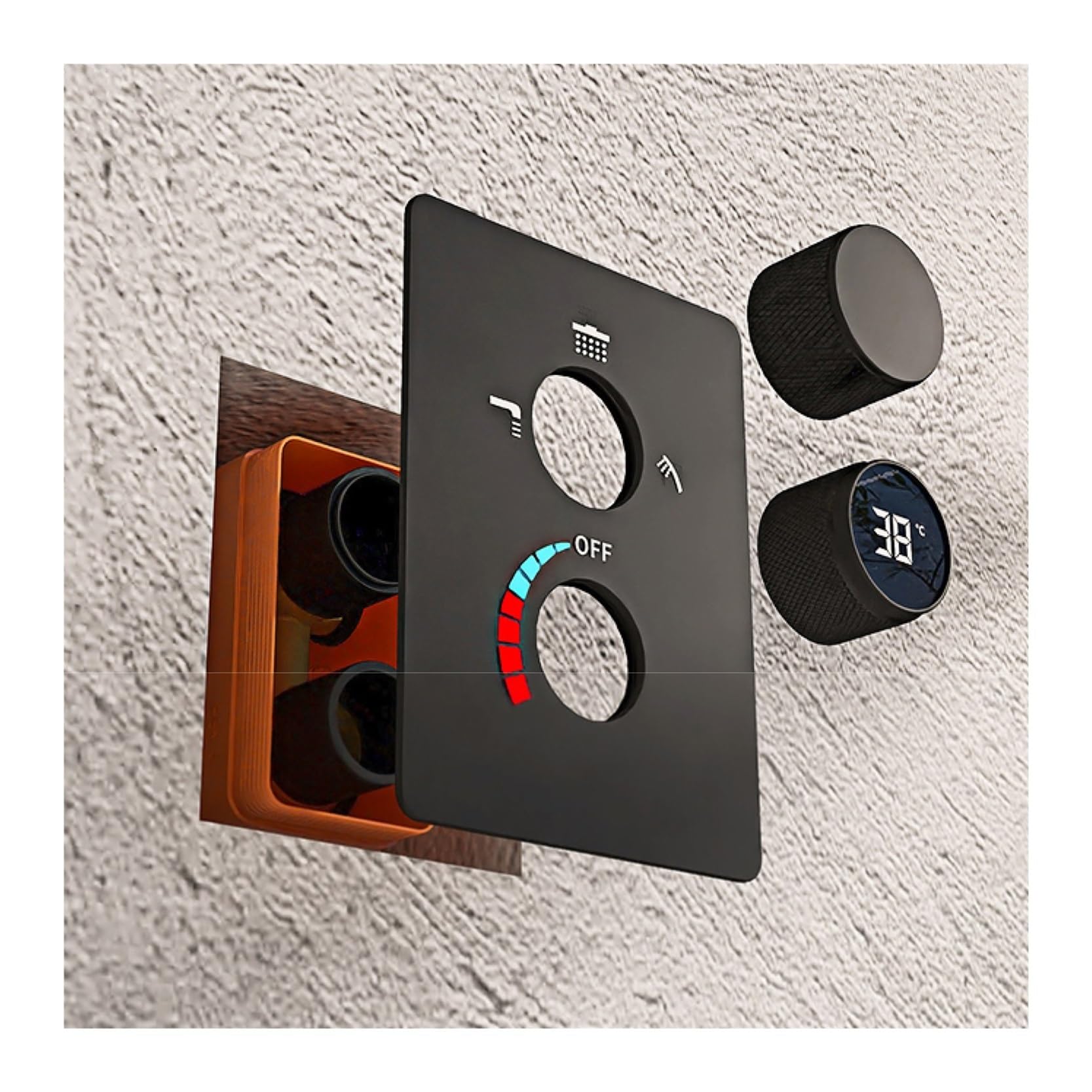 Ducha Digital, de ducha baño latón negro, grifo control dual con pantalla digital inteligente diseño montado en la pared(Brushed Grey)