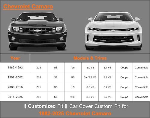 Miniatura 6 de Kayme Funda de coche resistente para Chevrolet Chevy Camaro ZL1 SS Z28 LT LE LS (1982-2025), impermeable para todo tipo de clima, para automóviles,