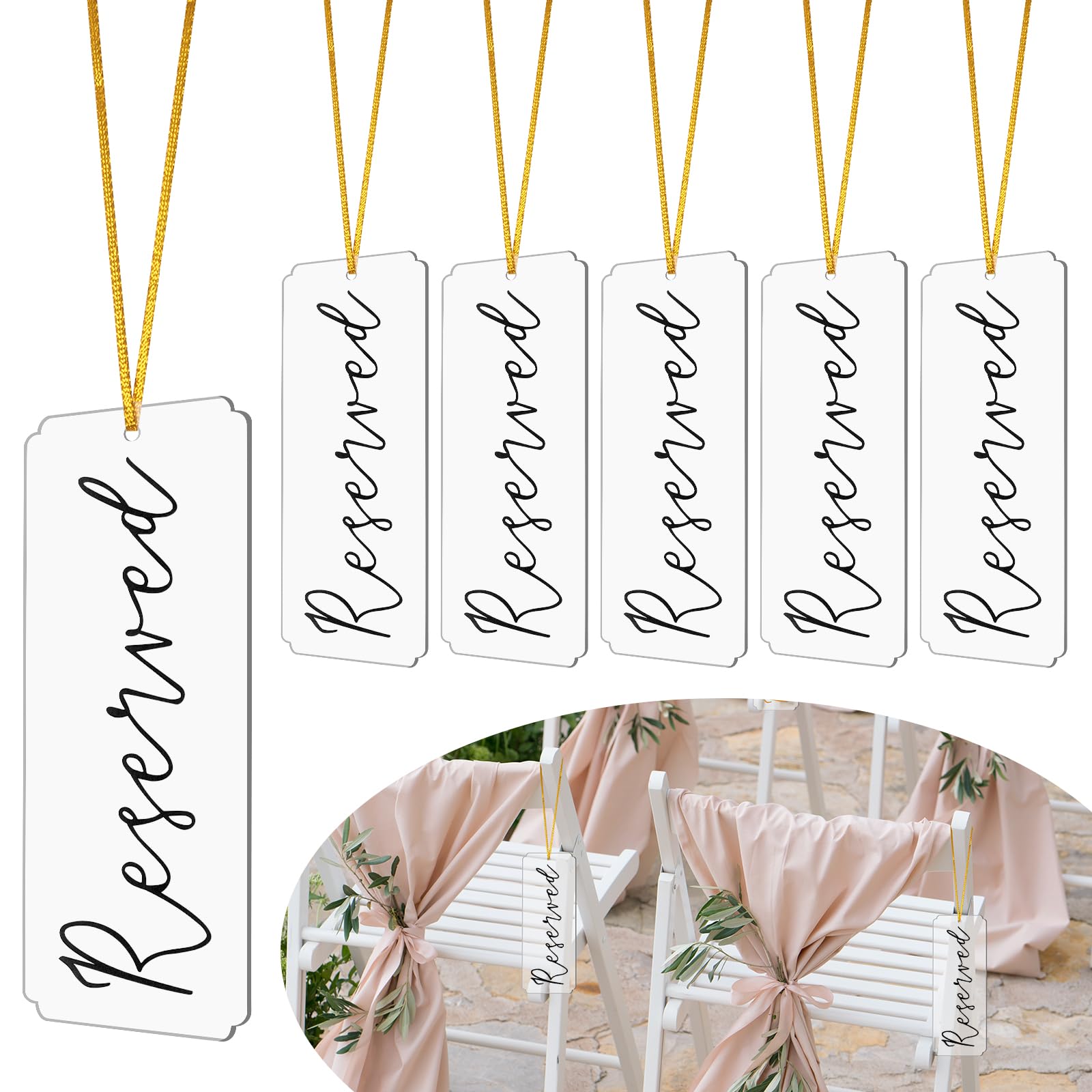 Blulu 6-Piece Wedding Chair Reserved Signs - Acrylic Hanging Tags With Ribbon For Special Events