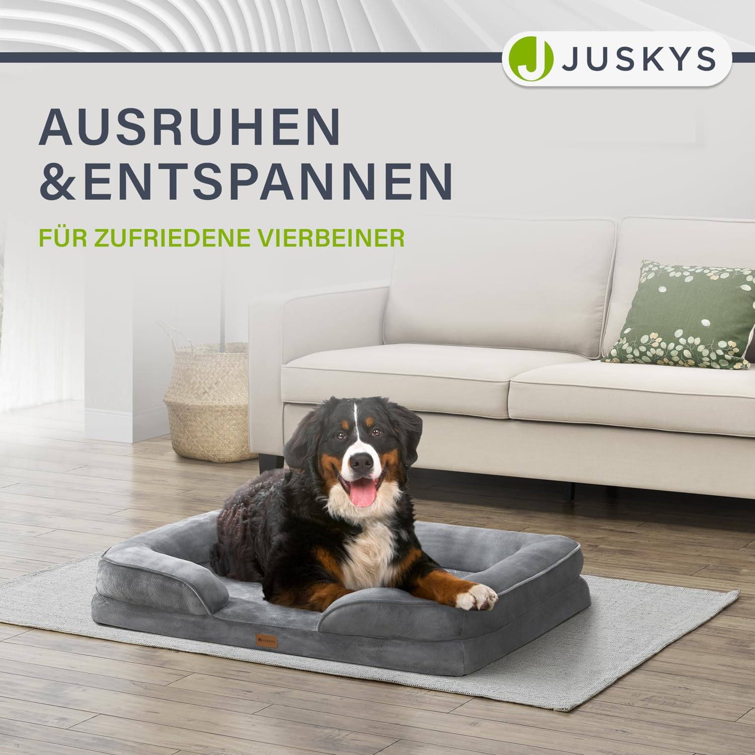 Juskys Hundebett Sheena XL orthopädisch, waschbar & rutschfest - 105 x 82 x 17 cm - Hundesofa flauschig große Hunde Grau - Haustierbett Hundesofa