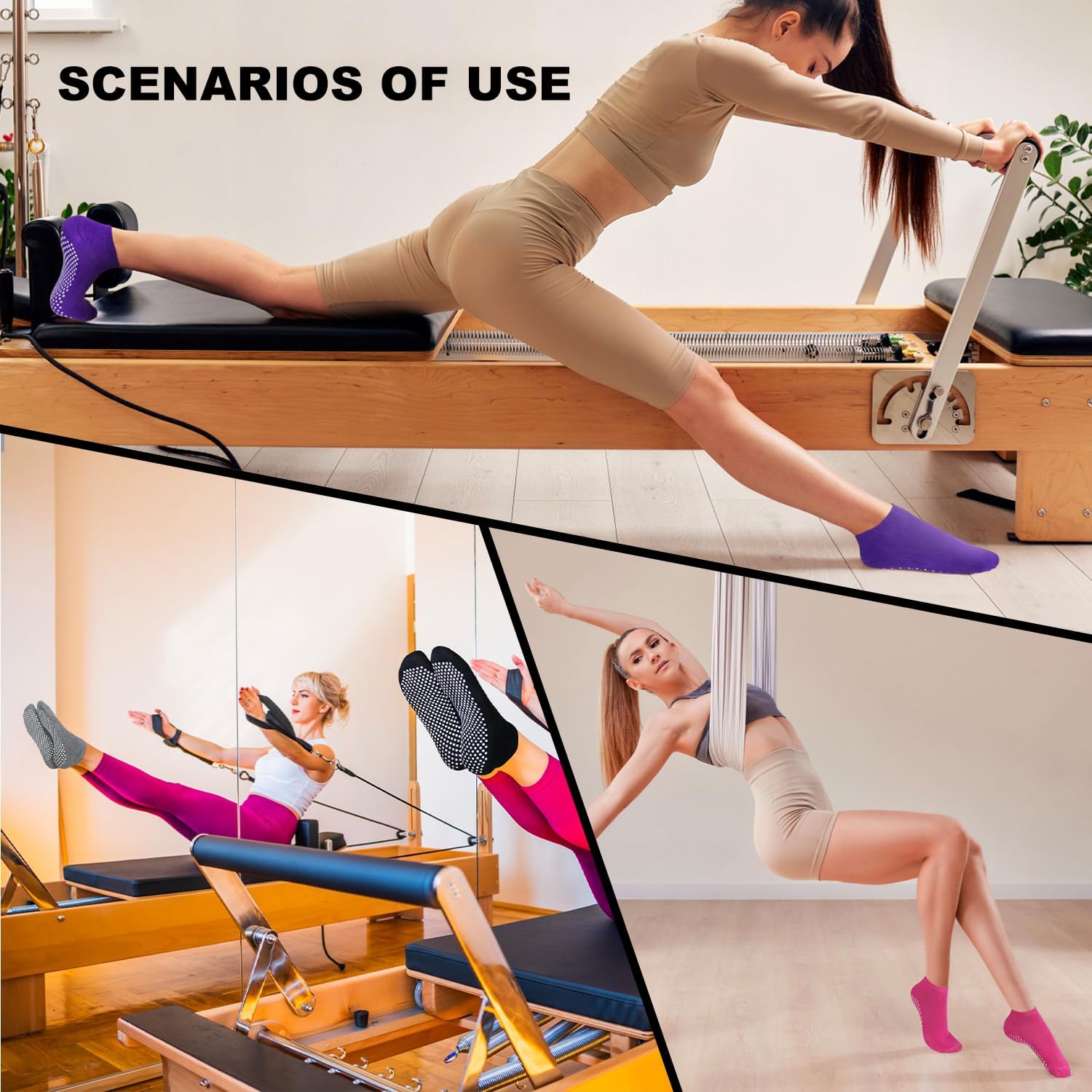SkiBeaut Pilates Grips Women Socks, 4 Pairs Non Slip Yoga Ballet Dance Sticky Hospital Home Socks with Grippers for Woman - Image 7