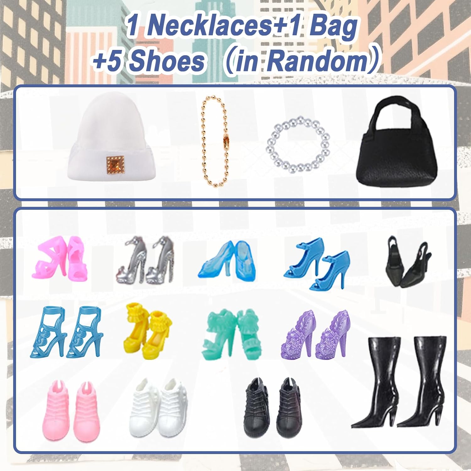 18 Pcs Doll Clothes and Accessories Set for 11.5 inch Doll Include Fishtail Dress Set Plush Vest Set Plush Jacket Set Polka Dots Dress Bow Dress Denim Dress 2 Accessories 7 Shoes for Girls Prsent