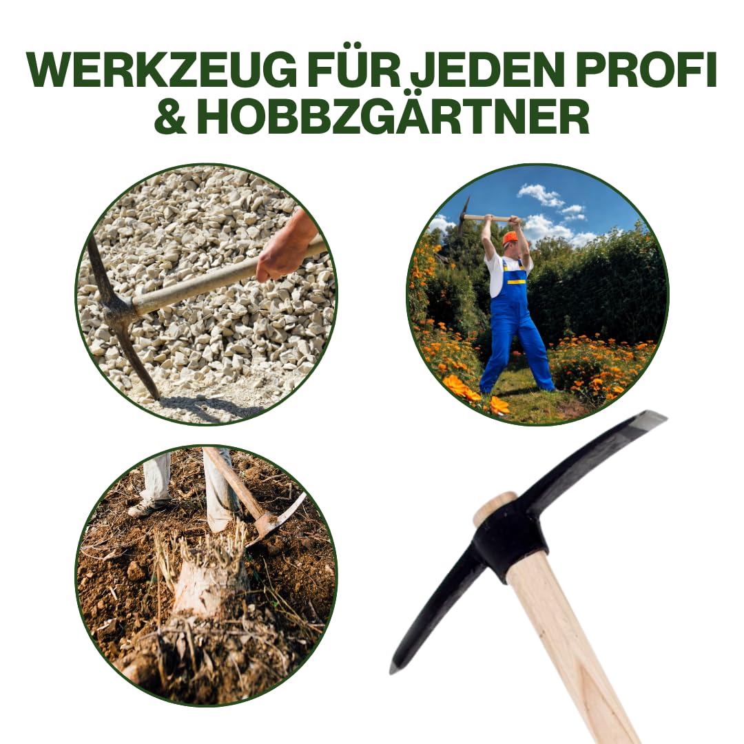 Pioche de 1,5 kg - Pioche avec manche en bois - Pioche robuste pour le jardin et les travaux de construction - Poids : 1500 g - Production européenne