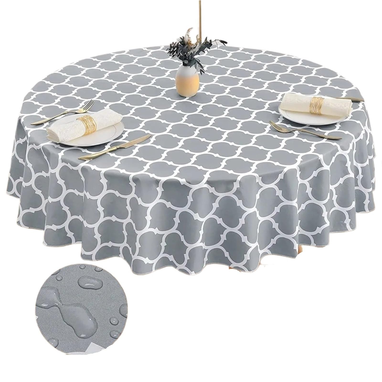 FOAAXSG Tablecloth Round Tablecloth, Waterproof Heat Resistant Table Cover for Wedding Kitchen Dining Desk Washable(Grey,(152X152cm) Round)