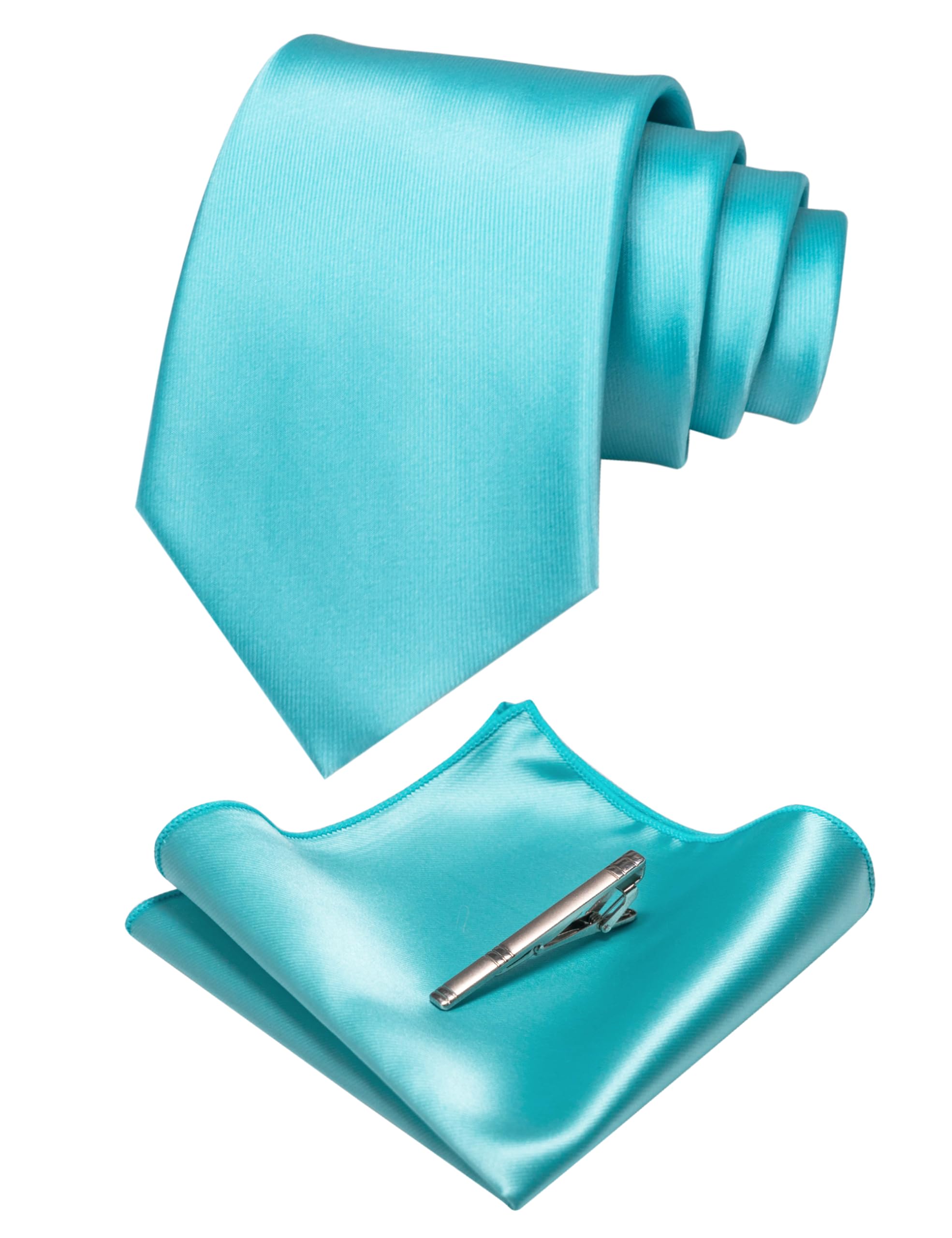 JEMYGINSSolid Color Tie and Pocket Square With Tie Clip Sets for Men