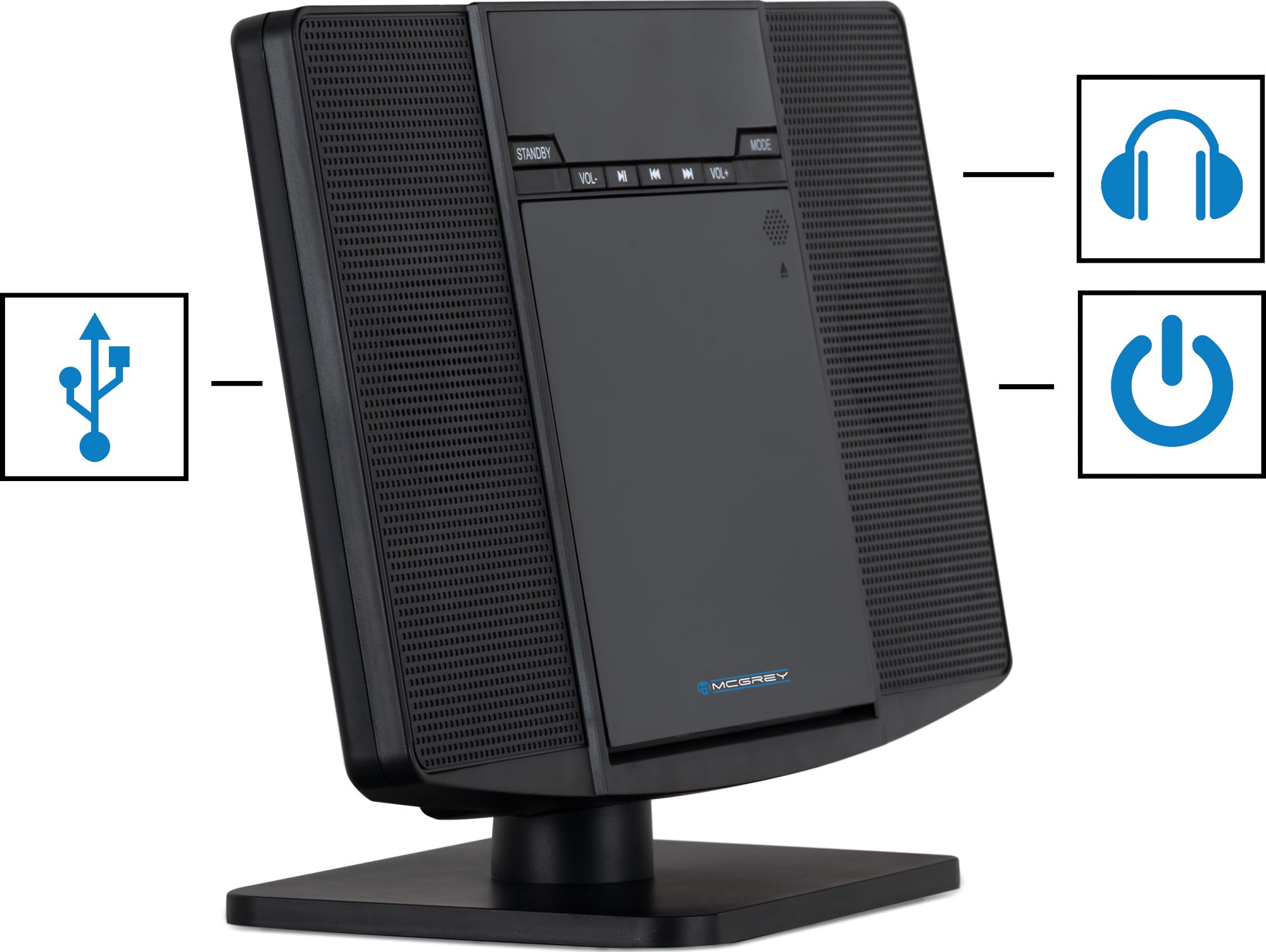 McGrey MCD-60 Equipo Estéreo Vertical - Hi?Fi Compacto Que Ahorra Espacio con Reproductor CD/MP3, Ranura USB, Streaming Bluetooth y Radio FM/Am - Entrada AUX, Mando a Distancia, 2X 3 Watt RMS - Negro
