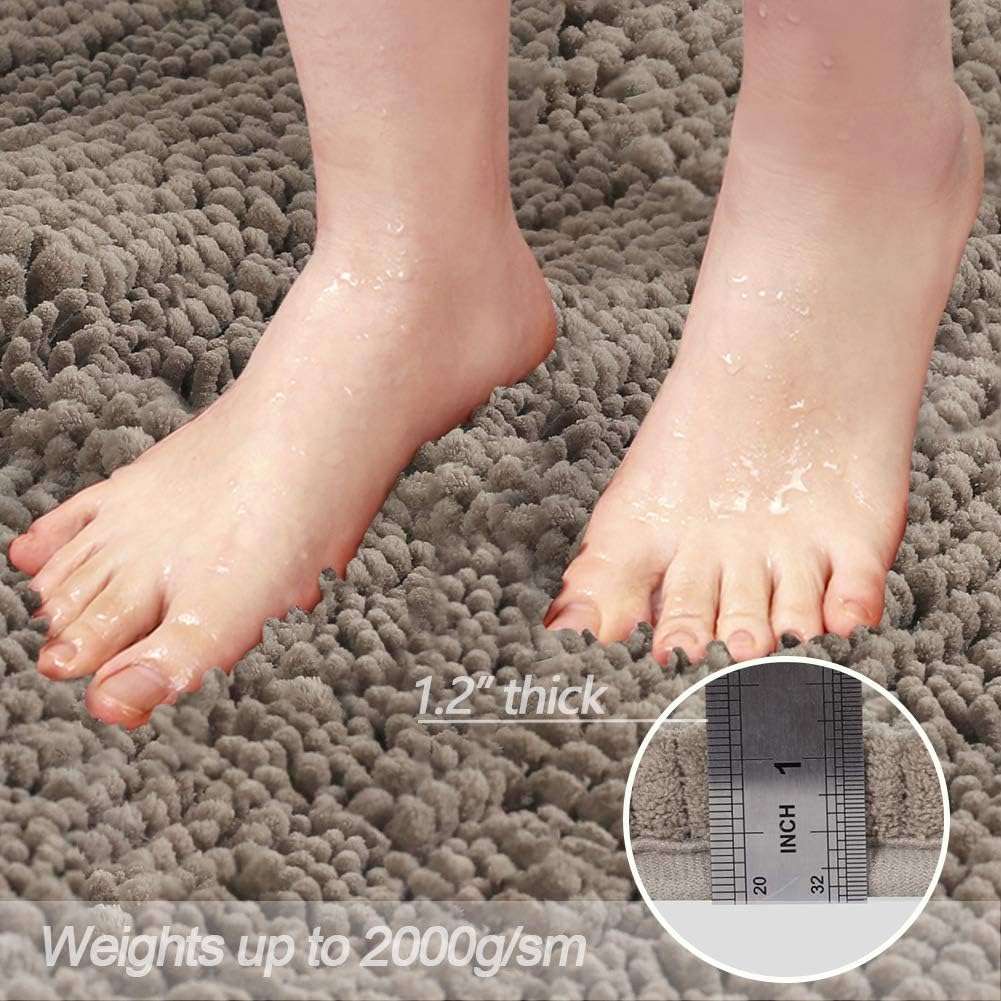 GAEA.TEX Extra Thick Luxury Striped Chenille 2 Pieces Bathroom Bath Rugs Set, Soft Absorbent Shaggy Floor mats, Washable Plush Carpet for Bedroom (20" x 32"+17" x 24", Khaki)