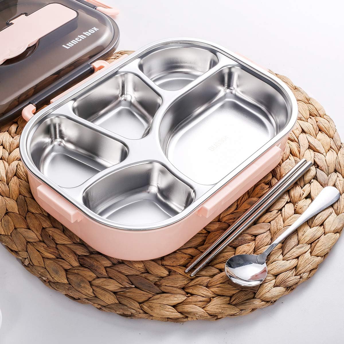 Simple Portable Lunch Box For Kids,multiple Compartments Leakproof Durable Insulated Lunch Container Safe With Spoon-k 27.5x20cm(11x8inch)
