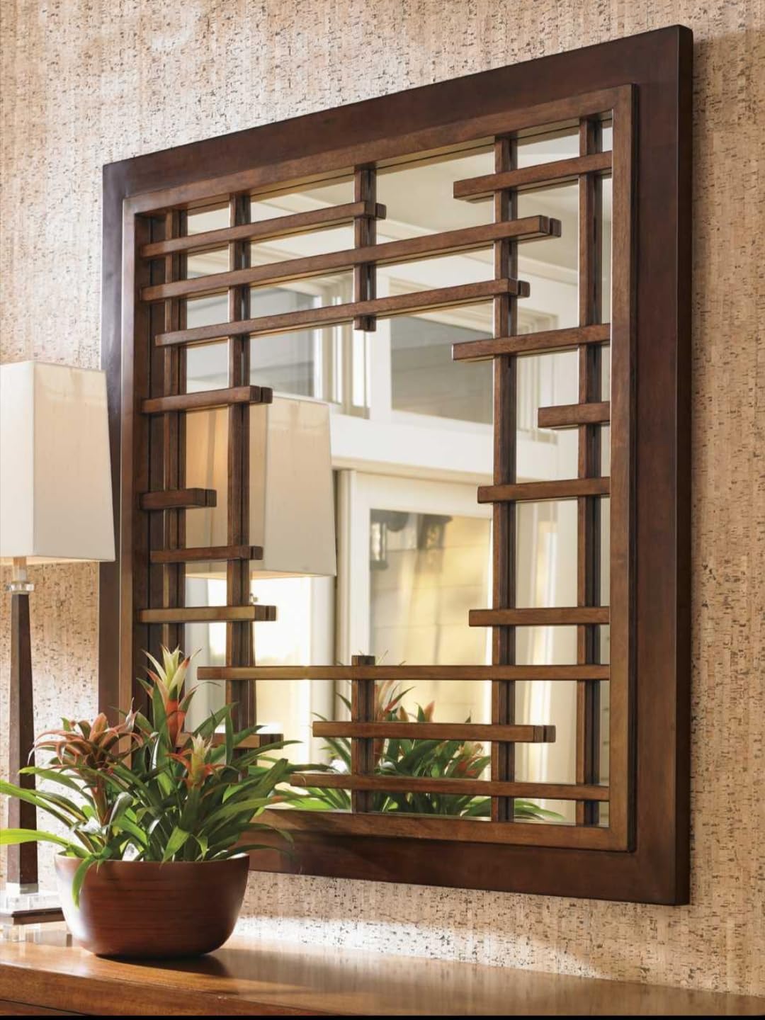 WILDWOOD Wooden Wall Mirror | Wall Hanging | Wall Mounted | Wall Decor | for Living Room | Bedroom | Office | with Mirror (36"x36" Inch)(Brown)-image-17