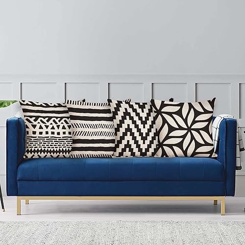 Miniatura 7 de LOHDALOLF Juego de 4 fundas de almohada impermeables para exteriores de 16 x 16 pulgadas, juego de 4 fundas de almohada geométricas en blanco y