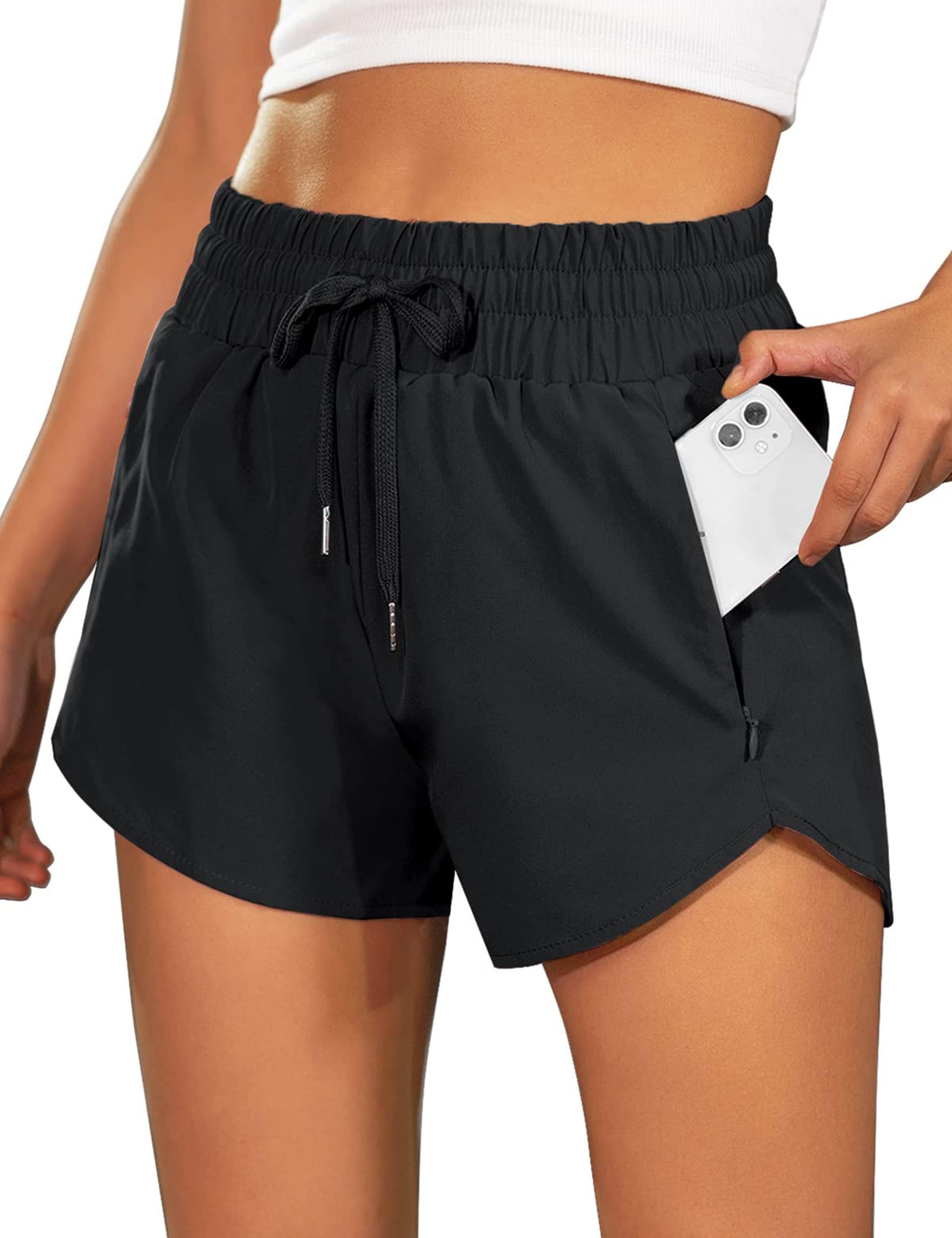 BMJL Women's Running Shorts High Waisted Athletic Shorts Summer Gym Workout Short with Zipper Pockets