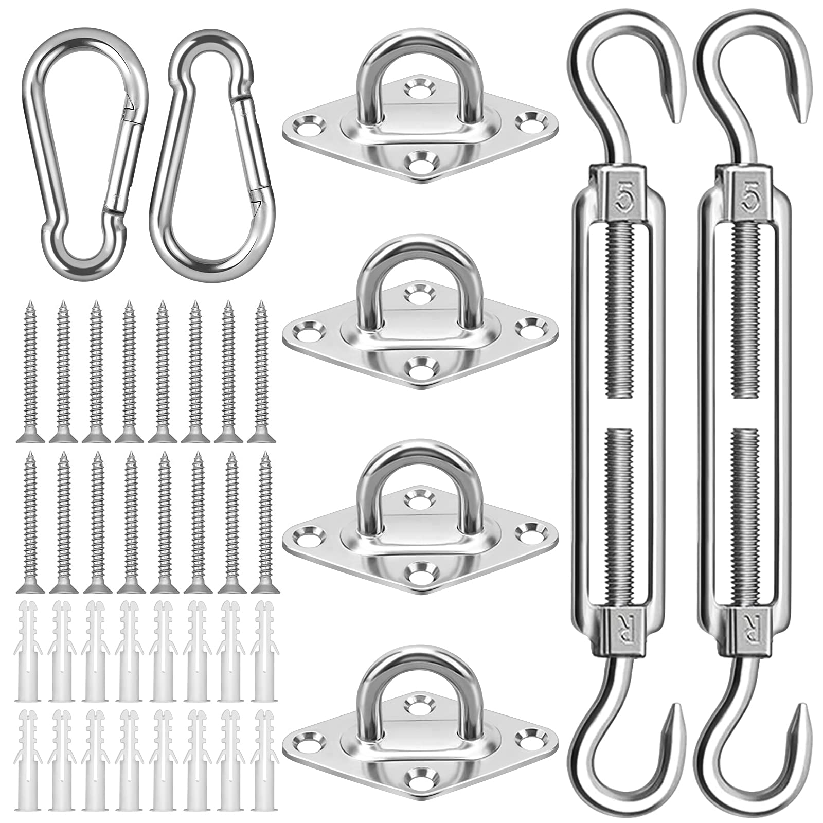 Kit Fissaggio Tenda Da Sole - 40 Pezzi In Acciaio Inox Per Vele Ombra Giardino - Foto 3