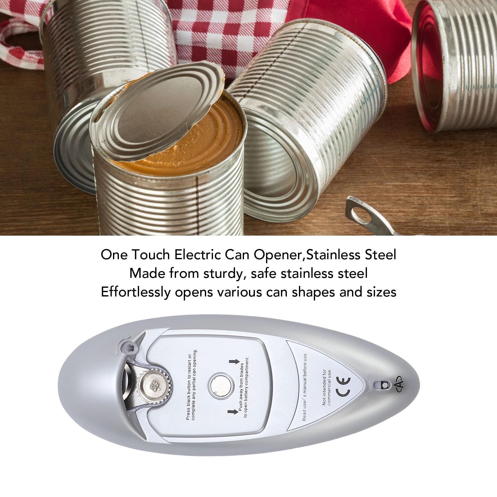 YUYTE Abrelatas eléctrico a pilas, abrelatas automático, acero inoxidable, automático, con corte lateral, para cocina y hogar