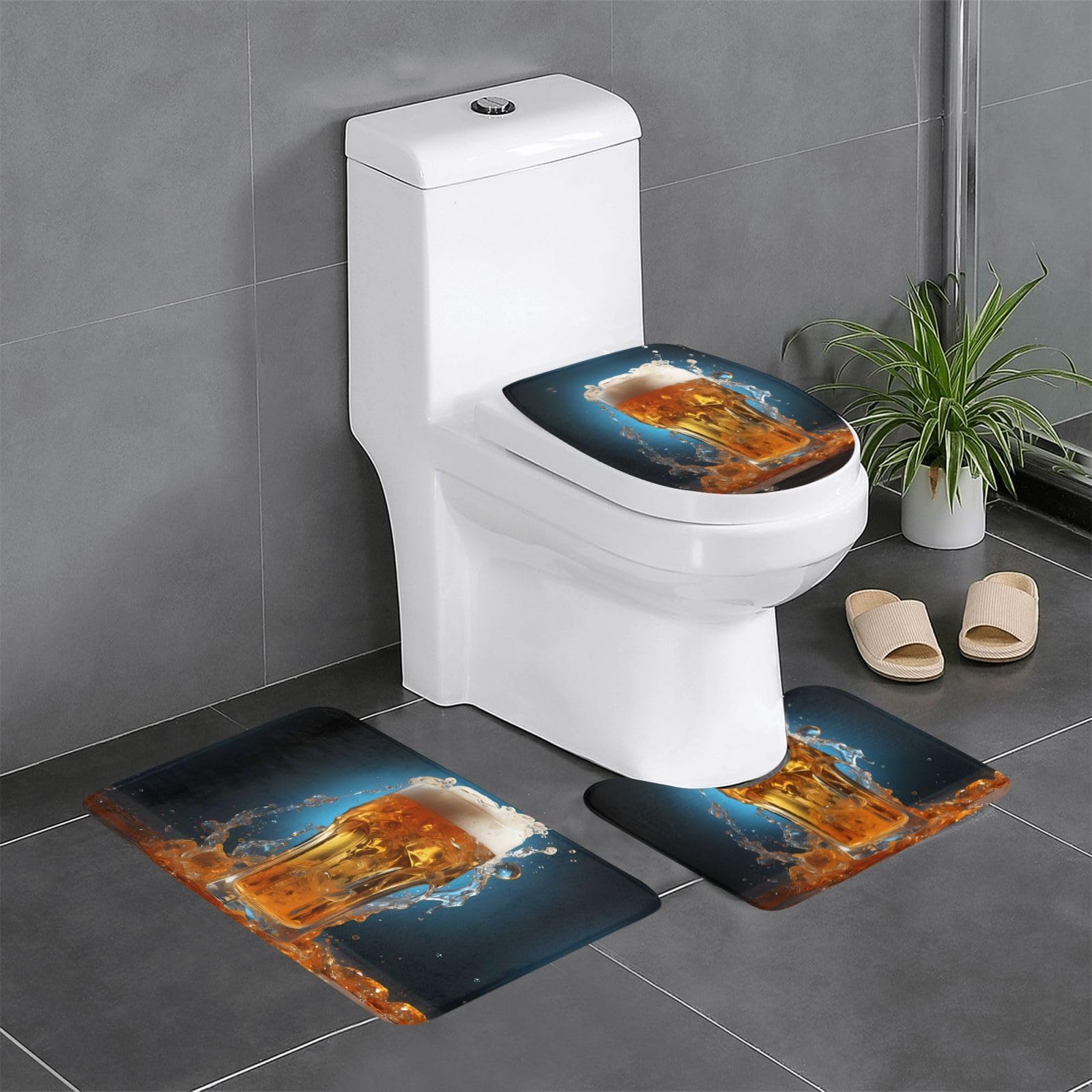 Tapis de bain mousse de bière lot de 3 antidérapants 61x41cm
