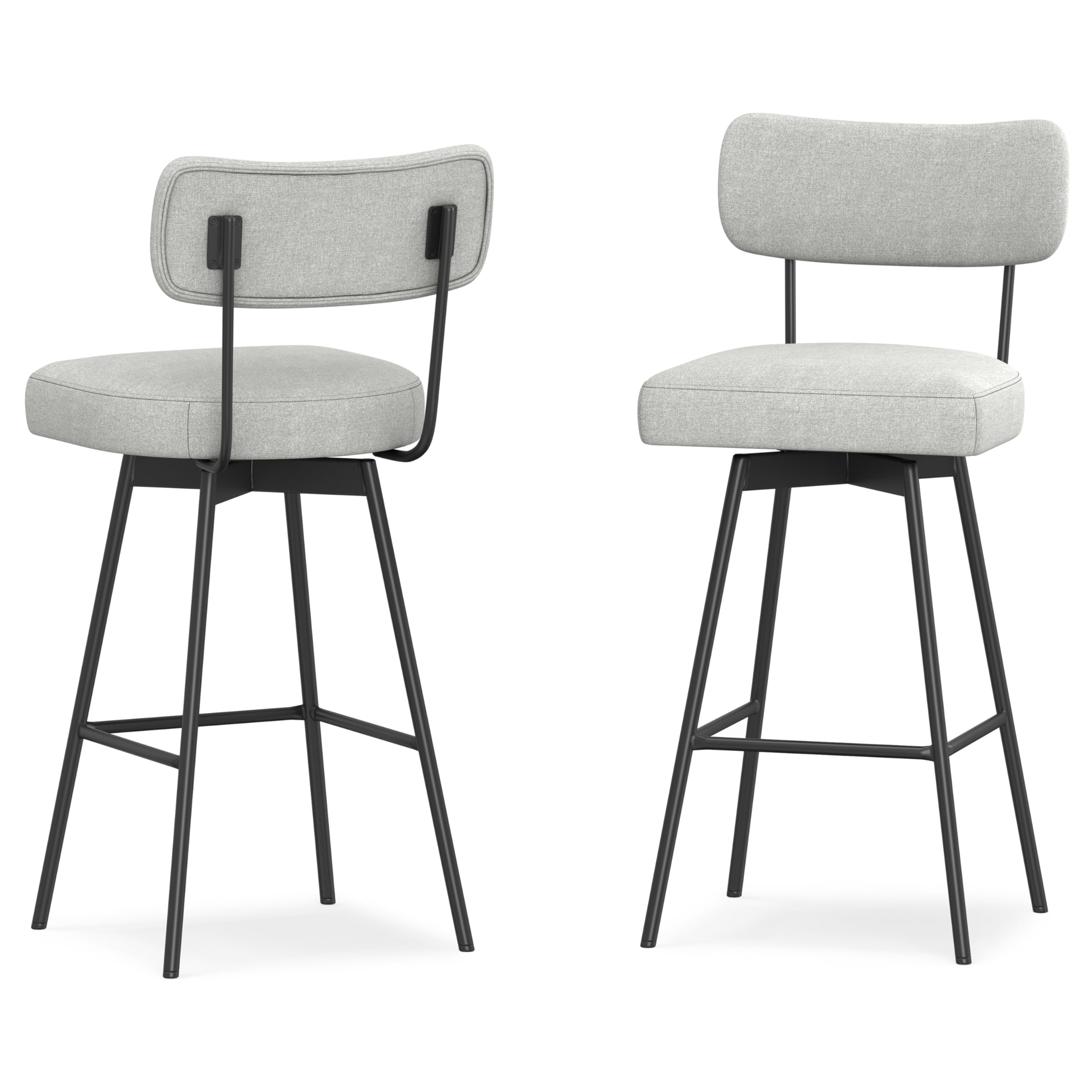 SIMPLIHOME Giselle Swivel Bar Stools (Set of 2) - 29 inch Seat Height Upholstered Metal Chairs in Light Grey Polyester Linen, Contemporary Seating for