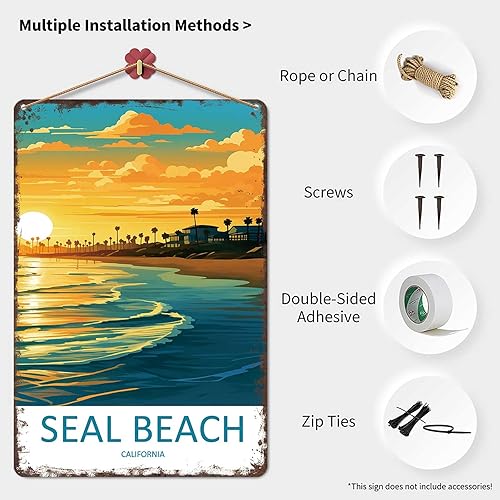 Miniatura 3 de Letreros de metal divertidos para decoración de pared, diseño de playa de California, 8 x 12 pulgadas