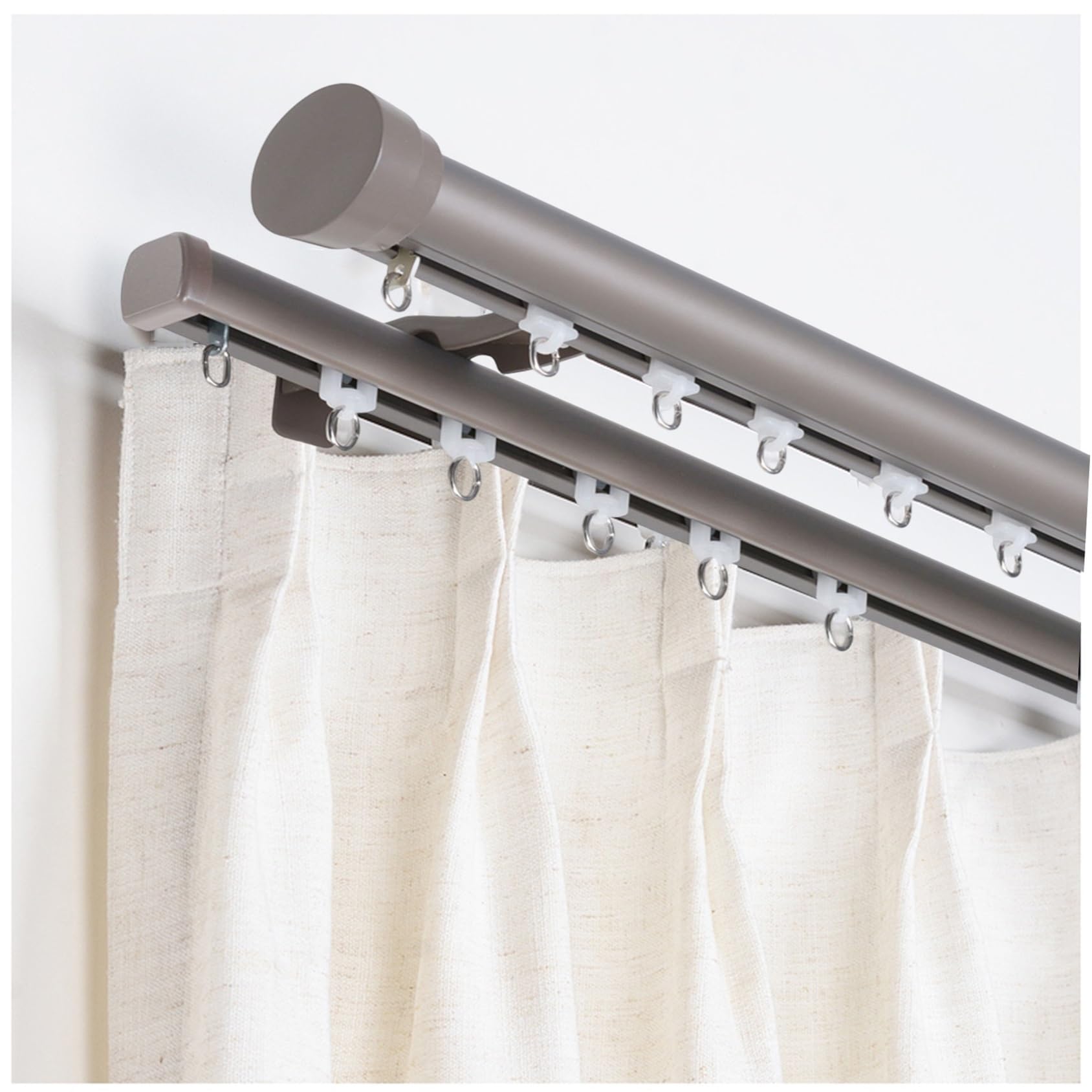 CMJYMX Double Curtain Rod Set, Curtain Rail With Cap Finials, Wall Mounted Curtain Poles For Windows, With Track, Roller, Installation Hardware, And End Cap(Gray,80cm/2.62FT)