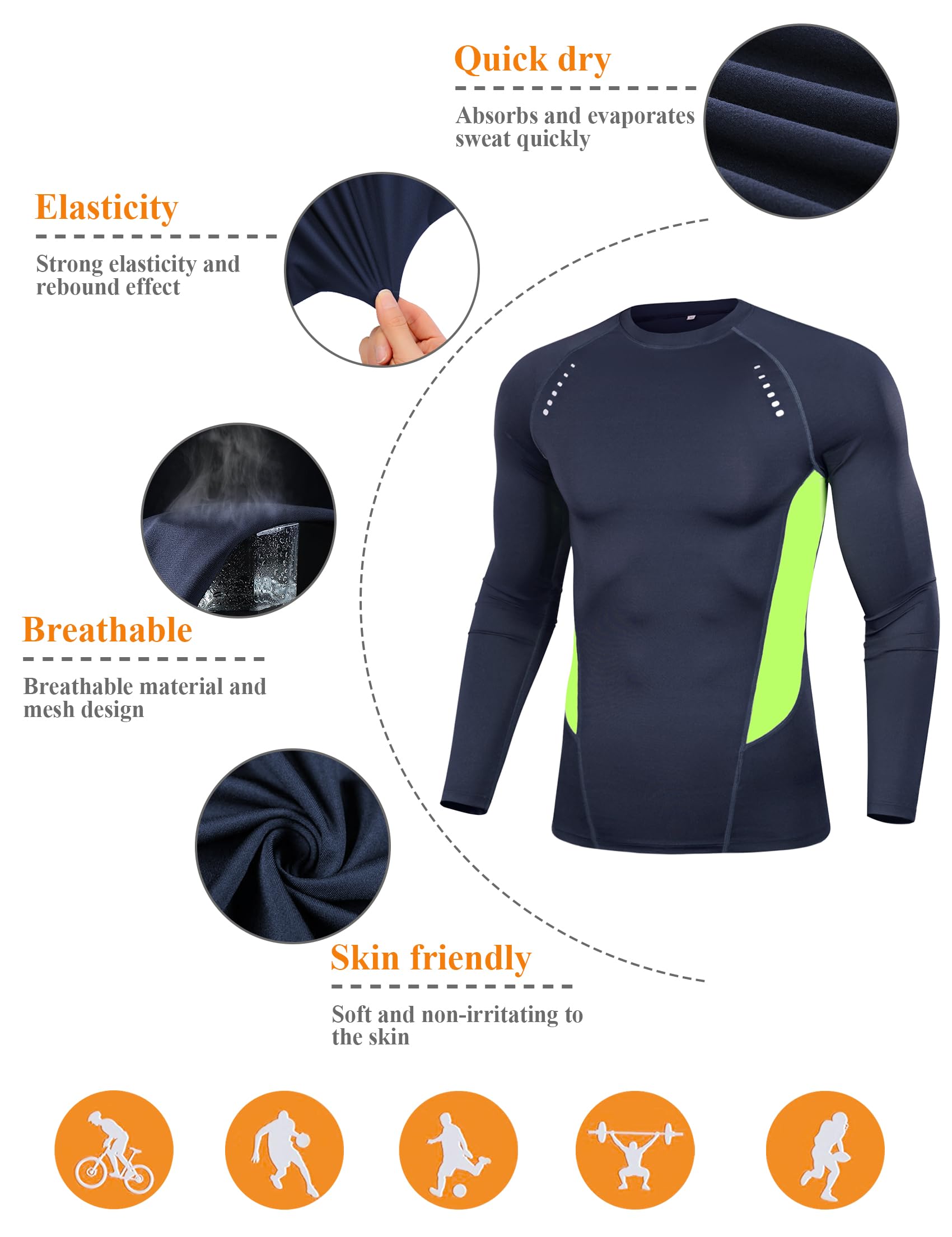 Terecey Maglia a Compressione Uomo Manica Lunga Maglia Termica Uomo Ad Asciugatura Rapida Maglia Tecnica Traspirante Maglia Sportiva Uomo Palestra T-Shirt M-3XL