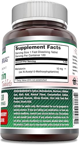 Miniatura 3 de Amazing Formulas Melatonina Fast Dissolve 10 mg 120 tabletas | Sabor fresa | Sin OMG | Sin gluten | Fabricado en Estados Unidos