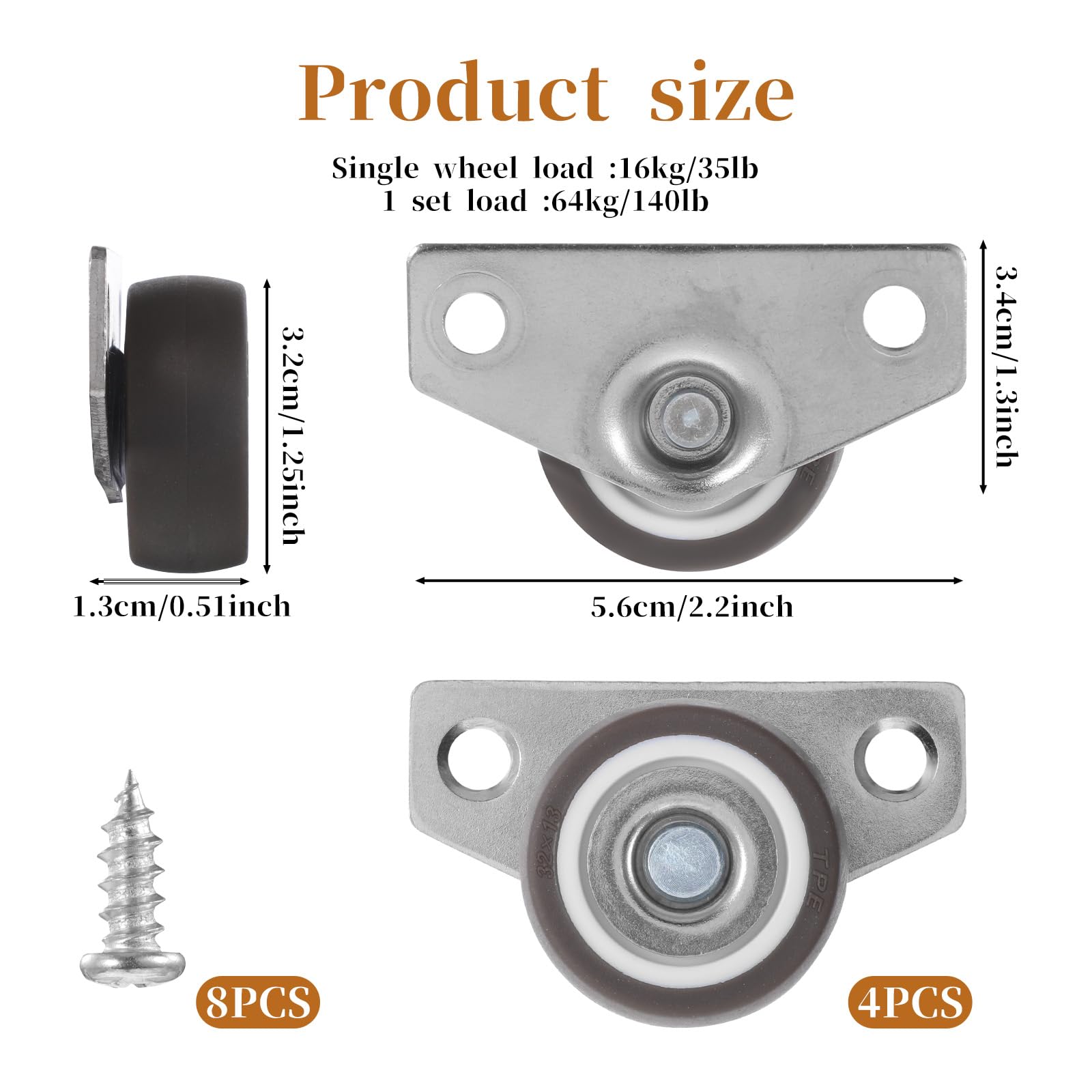 4pcs Side Mount Casters,Mini Caster Wheels for Furniture,Heavy Duty Low Profile Castor Wheels with Silent Ball Bearing with 360 Degree Swivel and Brakes - Image 2