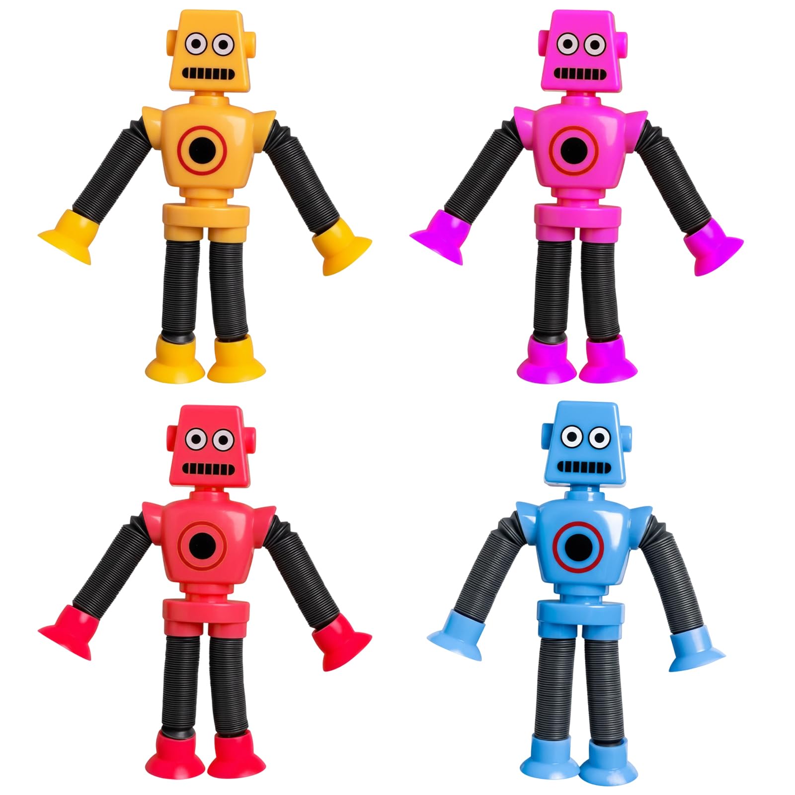 Stretchy Robot Fidget Toys 4 Pack, Telescopic Pop Tubes with Suction Cups, Sensory Toys for Kids & Adults, Autism Travel Toys
