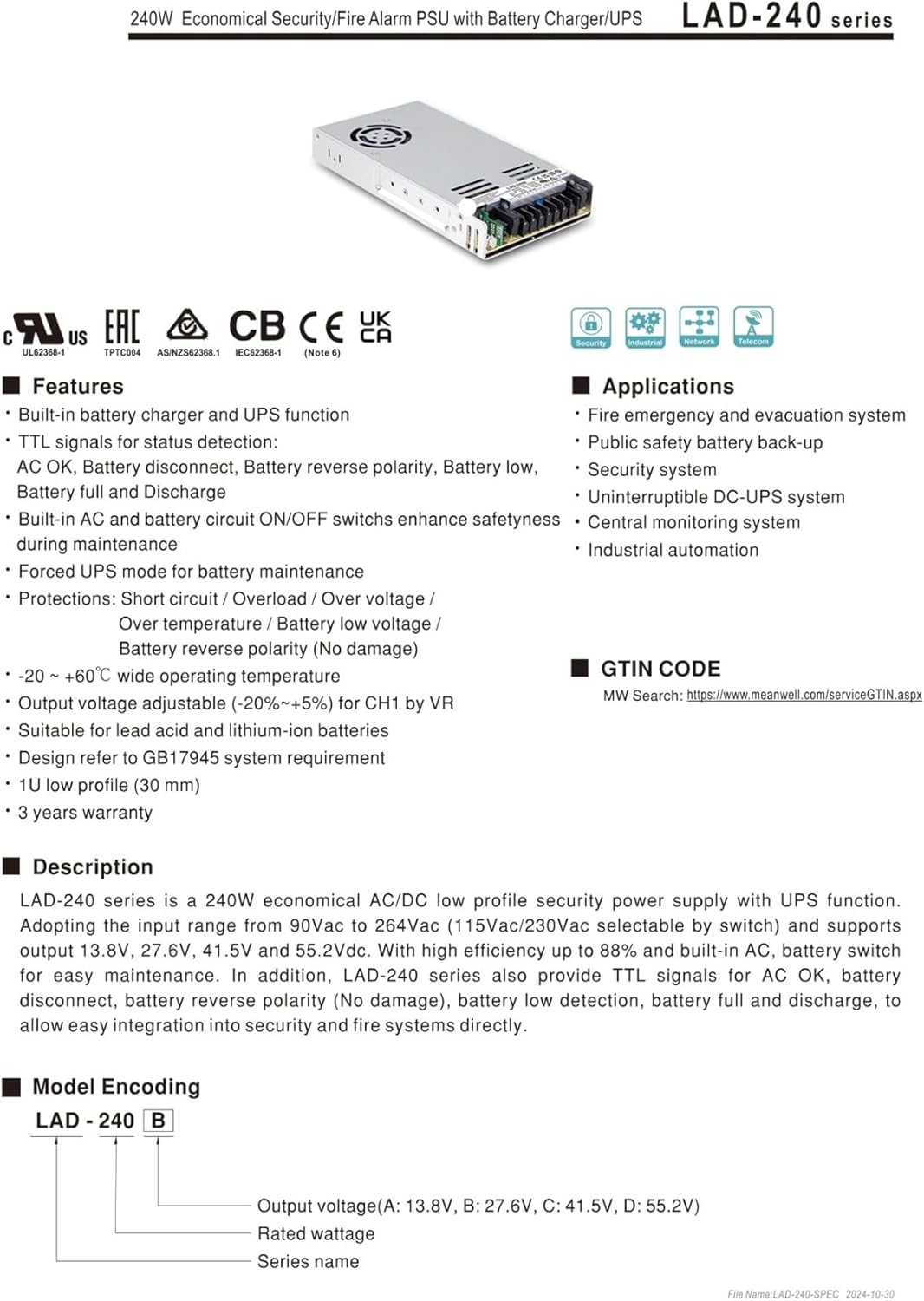 240W LAD-240A LAD-240B LAD-240C LAD-240D Switching Power Supply(LAD-240C)