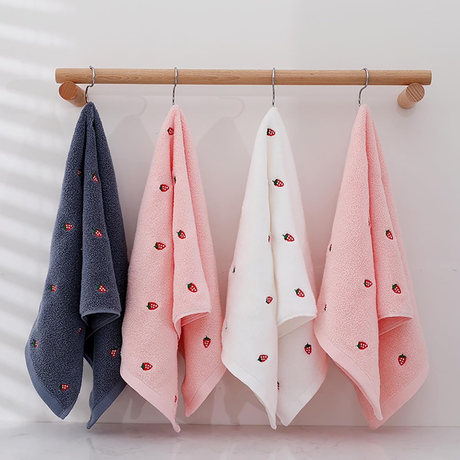 4 Pack Strawberry Cute Hand Towels for Women Girls Soft Cotton Decorative Towels for Bathroom-14 x 30 Inches (4 Colors Strawberry) - Image 2