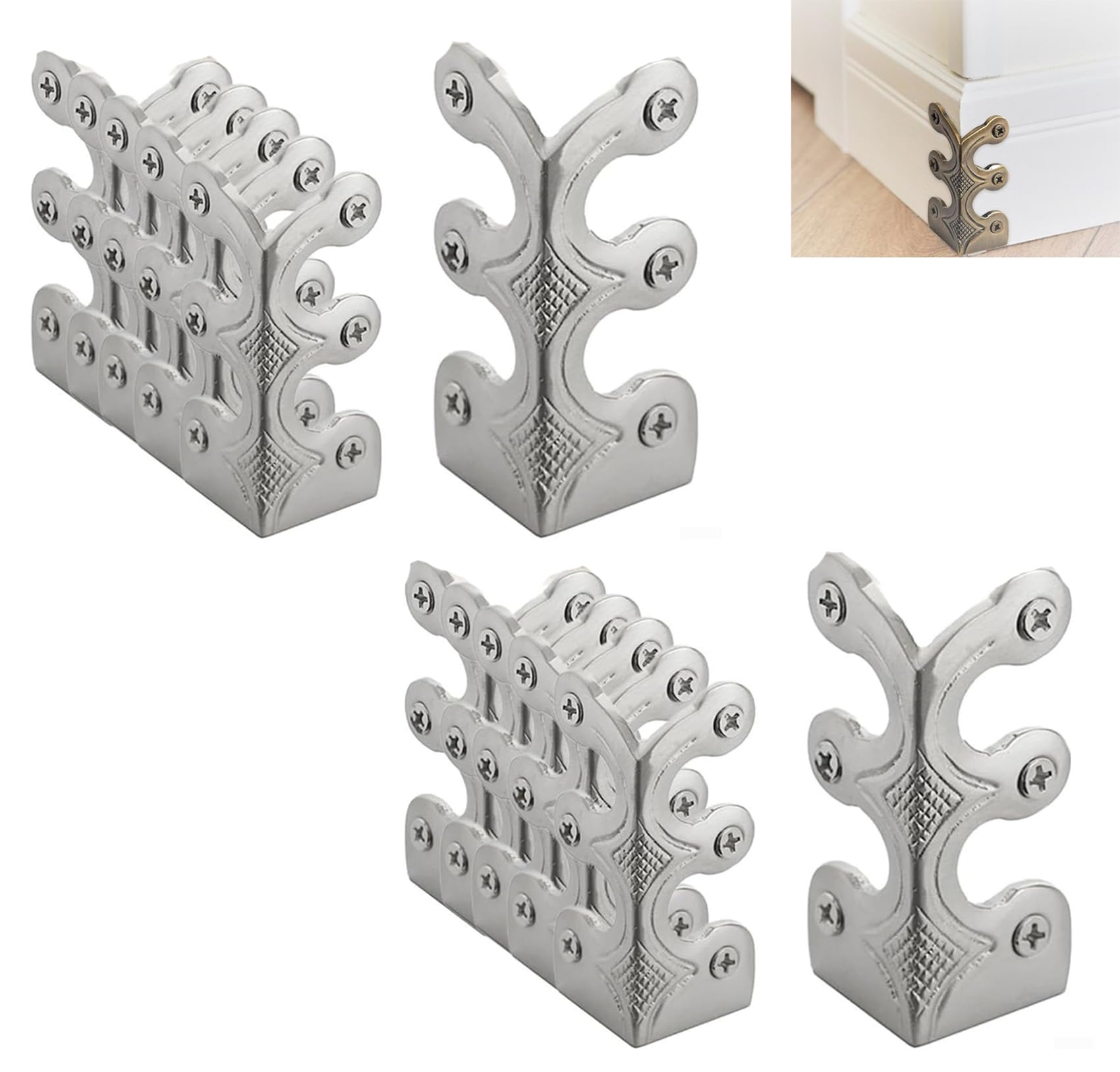 Fangatu Silver Baseboard Corner Protectors, Solid Brass Skirting Board Corner Protectors, 2026 Upgrade Baseboard Corner Protectors (,12Pcs)