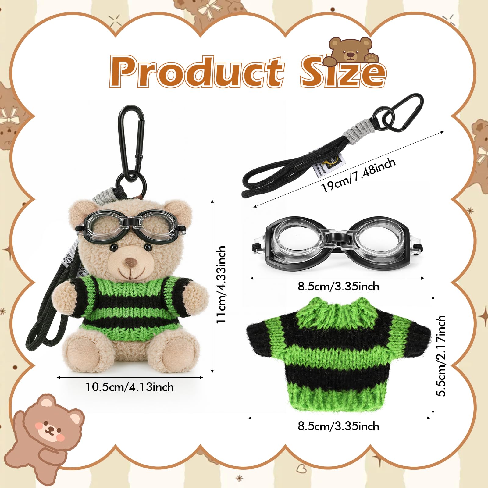 MWOOT Llaveros peluche oso, oso peluche para vestir con 3 conjuntos ropa, llaveros con colgante animal, bonitos adornos para bolsos, manualidades para regalar a mujeres, marrón - 3