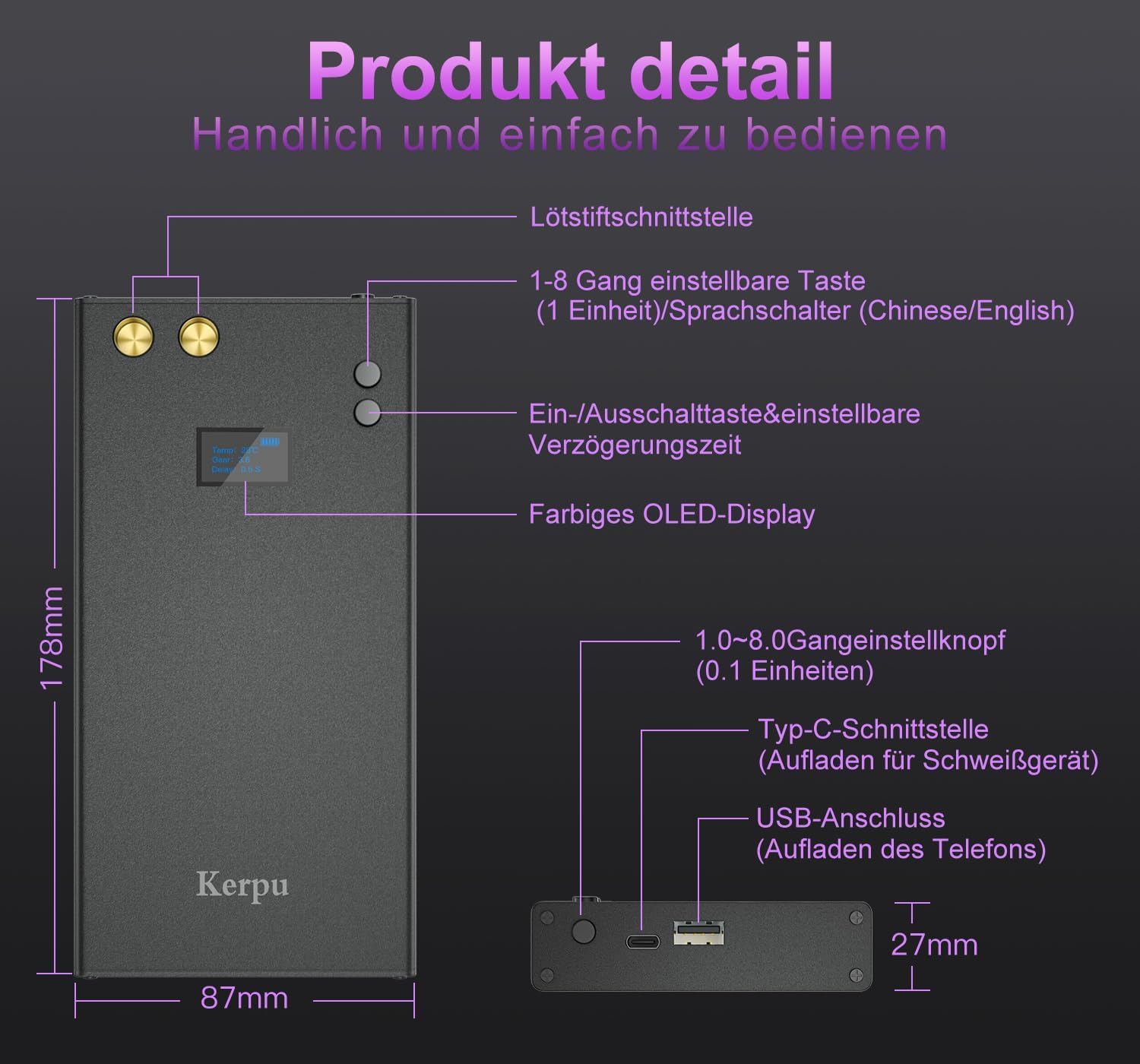Kerpu Machine de soudage par points de batterie 7500mAh 70 vitesses réglable avec écran LCD et bande de nickel 5M