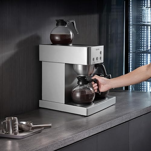 Miniatura 8 de VEVOR Cafetera comercial de goteo, cafetera de 12 tazas con 4 jarras de vidrio y 4 platos calentadores de decantador, cafetera de acero inoxidable