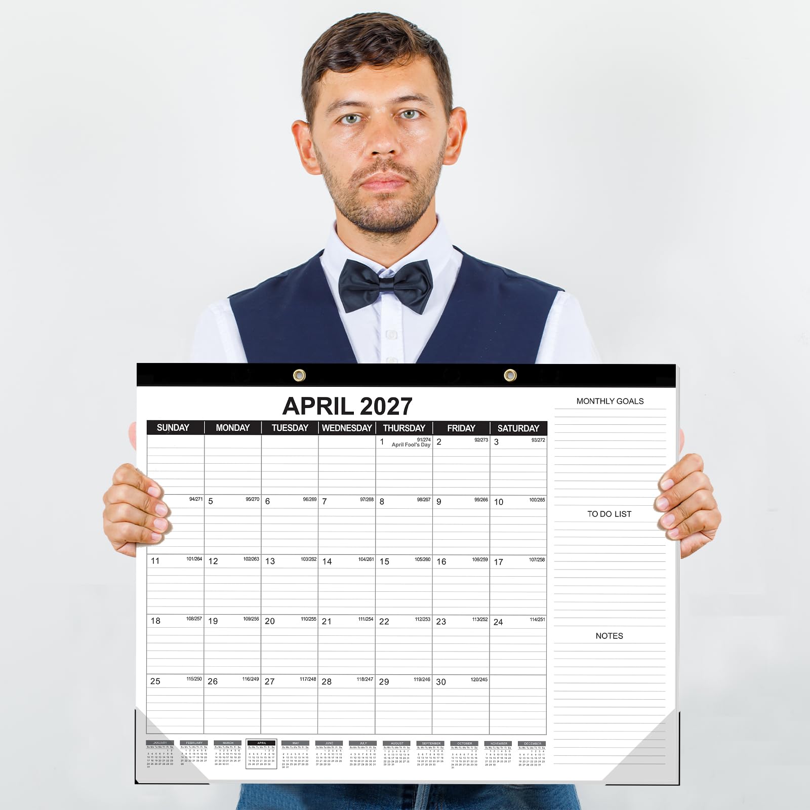 GuassLee Großer Tischkalender 2026, 3 Packungen, 55,9 x 43,2 cm, Desktop-Wandkalender, 18 Monate, Wandplaner von Januar 2026 bis Juni 2027, mit Julianischem Datum, To-do und Notizen, monatliche Ziele