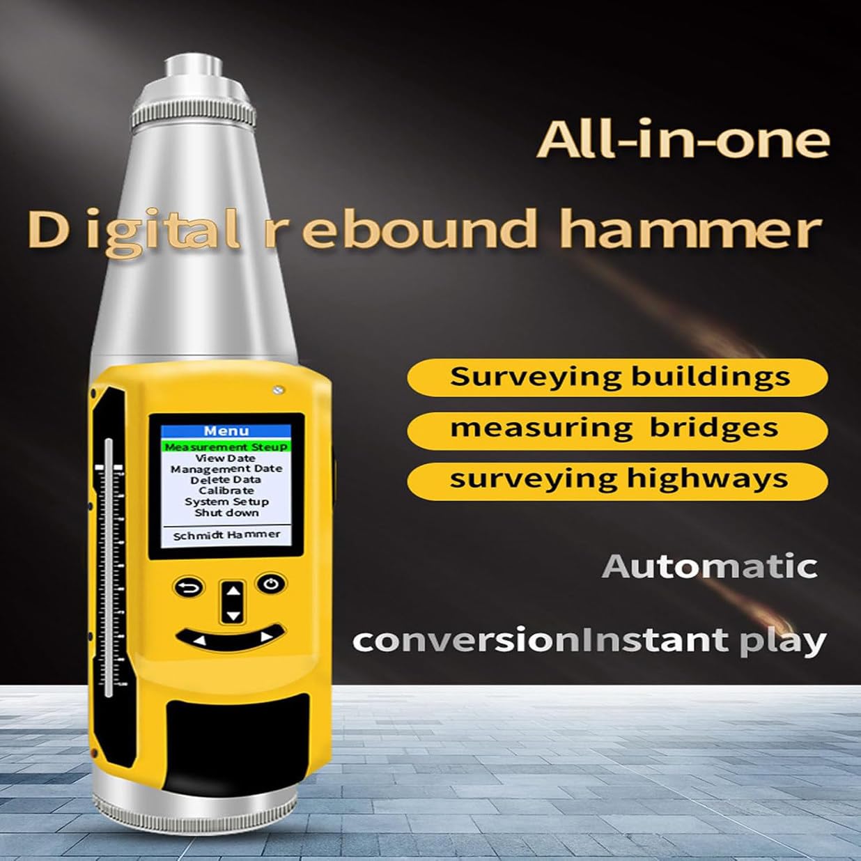 GYQSSD Stainless Steel Concrete Rebound Hammer Test, 10-60Mpa Digital Display Concrete Strength Detector for Building Wall, Roads or Bridges, Support Data Export and Voice Broadcast
