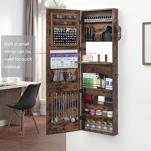 Miniatura 4 de GISSAR Espejo de joyería para montaje en pared, espejo sobre la puerta, armario de joyería, organizador de espejo de longitud completa, espejo de