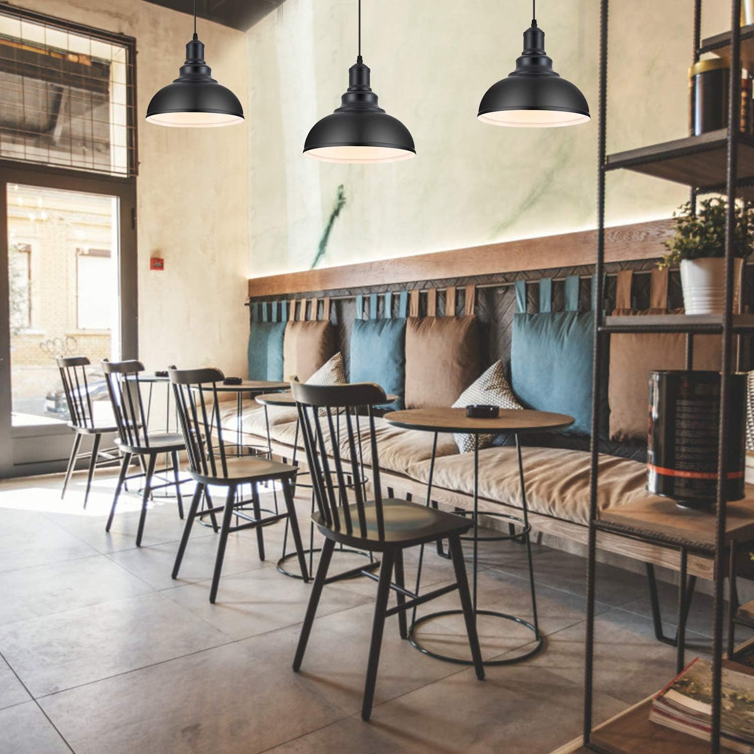 LOEHINLE 3PCS Pendant Lighting, Vintage Industrial Fixtures, Black