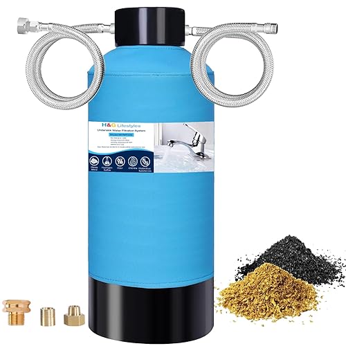 H&G Lifestyles Filtro de agua para grifo de fregadero, sistema de filtro de agua debajo del fregadero para beber, iones mejorados KDF GAC plata,