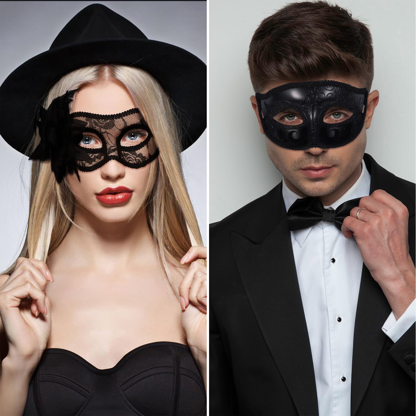 Oidea Masquerade Mask for Couple: Black Lace Venetian Mask Mardi Gras Mask Halloween Party Costume Ball Masquerade Masks Set for Women Men - Image 2