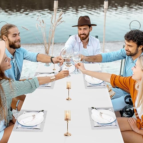 Miniatura 7 de Paquete de 12 manteles desechables de color blanco y plateado, manteles rectangulares de plástico de 54 x 108 pulgadas, desechables para cumpleaños,