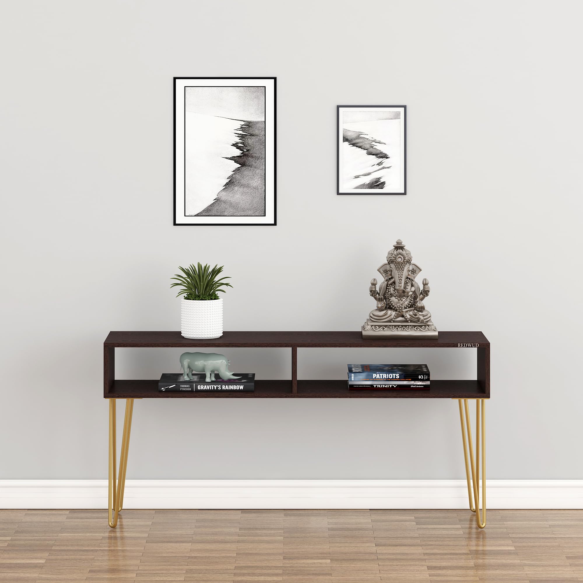 Redwud Huxley Console Tables Sofa Table Side Table Hallway Enteryway Living Room Wood Top & Metal Frame (Wenge/Golden) D.I.Y