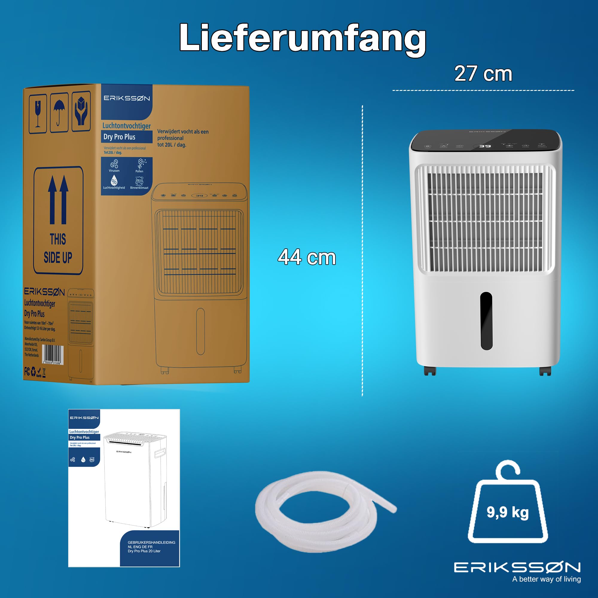 Luftentfeuchter mit LED Display, Timer & Kindersicherung | entfernt 16L Feuchtigkeit je 24h | für Raumgröße ca. 70m² (140m³) | energiesparender Raumentfeuchter mit Feuchtigkeitssensor