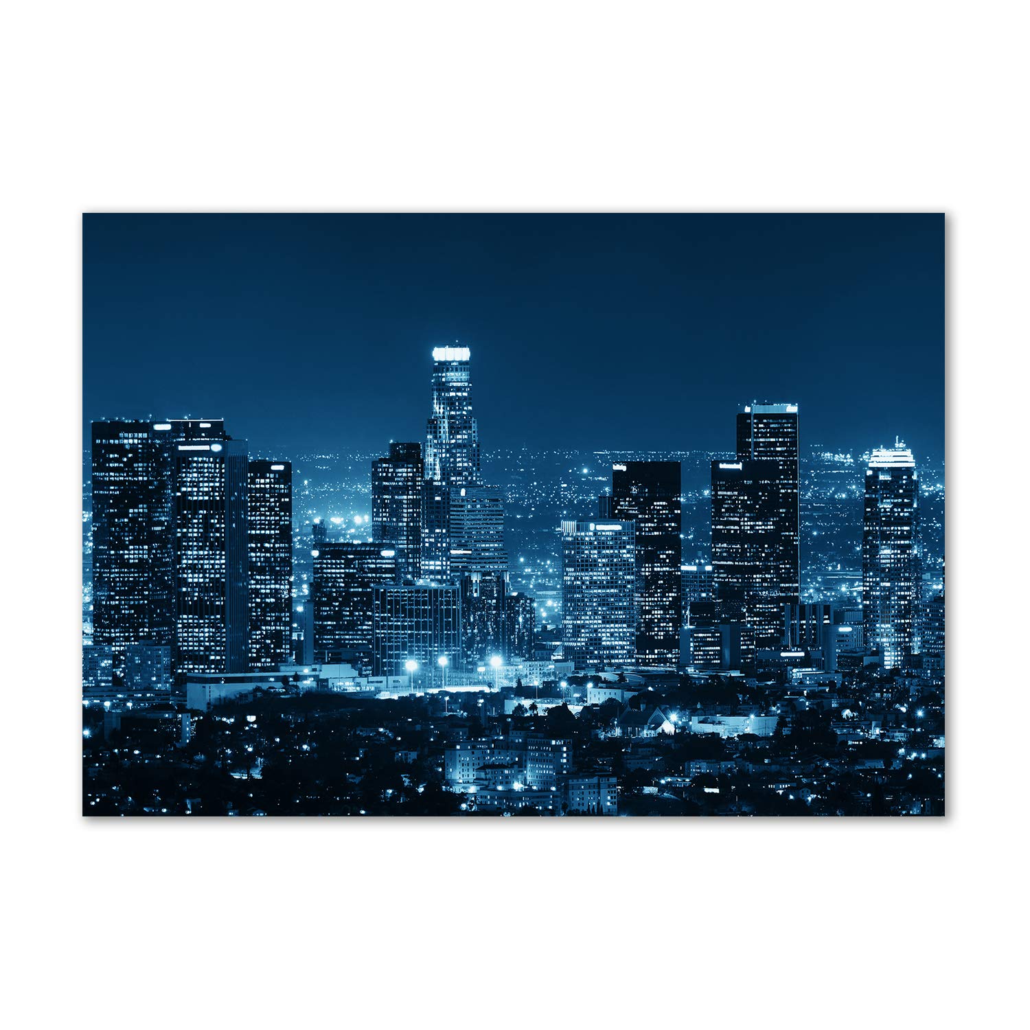 Tableau sur verre 100x70 cm Los Angeles la nuit bleu pour decoration salon