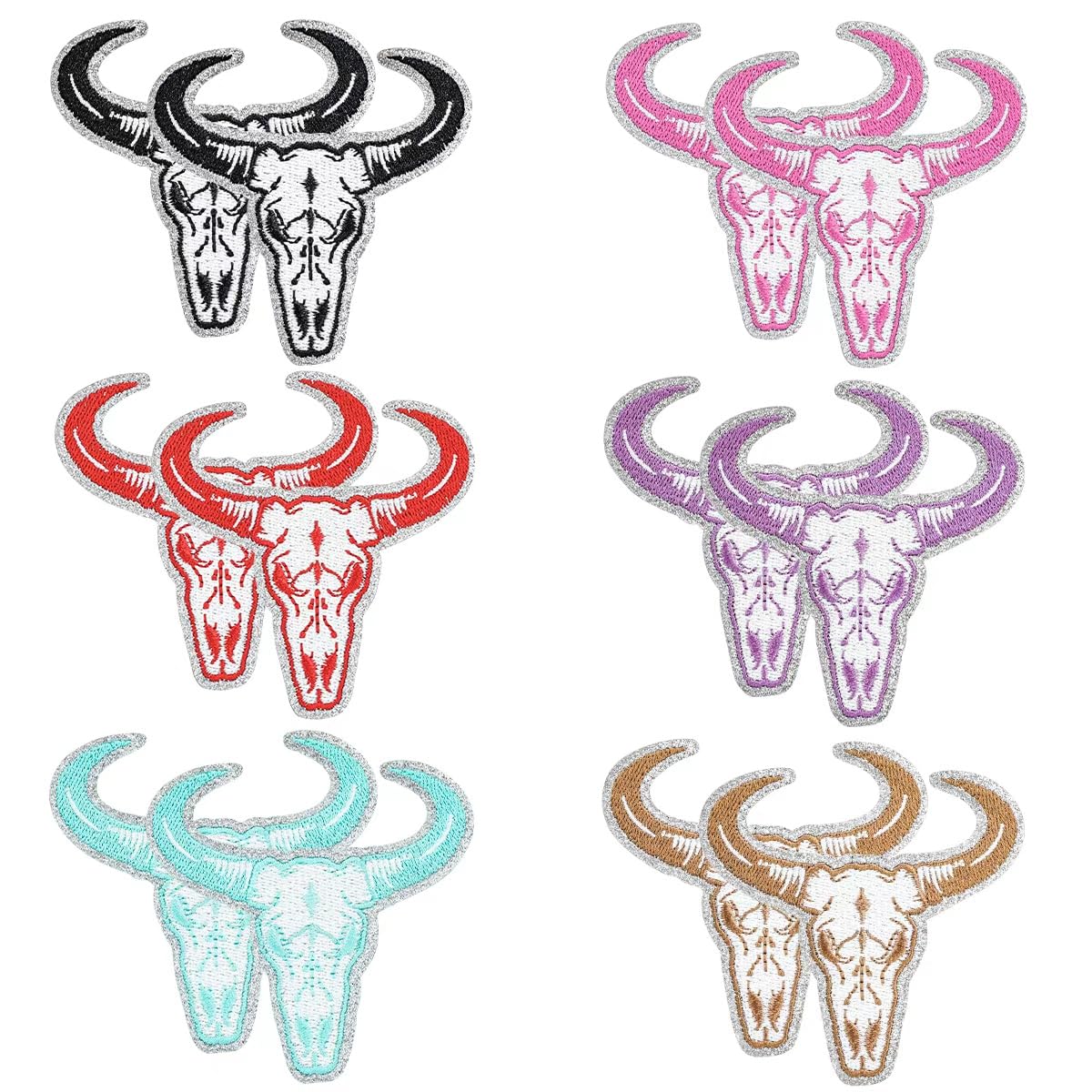 12Pcs Bull Skull Iron On Patches 3.2" OX Head Embroidered Cowboy Western Skull Appliques with Horns for Clothes Jackets Jeans Backpacks Trucker Hats Vests DIY Sew or Iron On Southwest Biker Patch Set