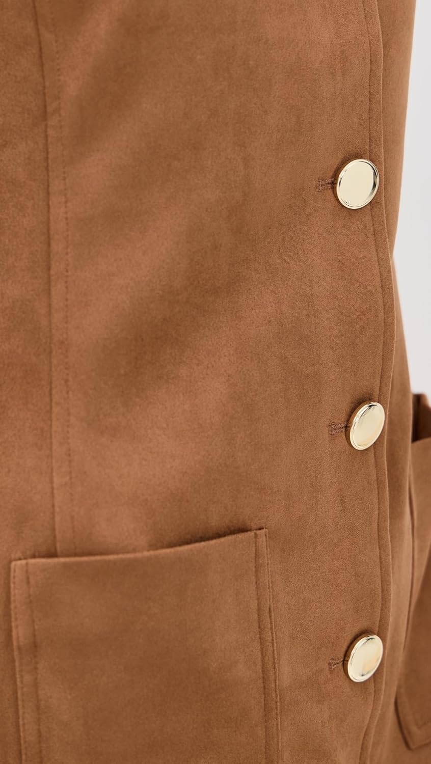 endless rose Women's Faux Suede Round Neck Buttoned Mini Dress - Image 6