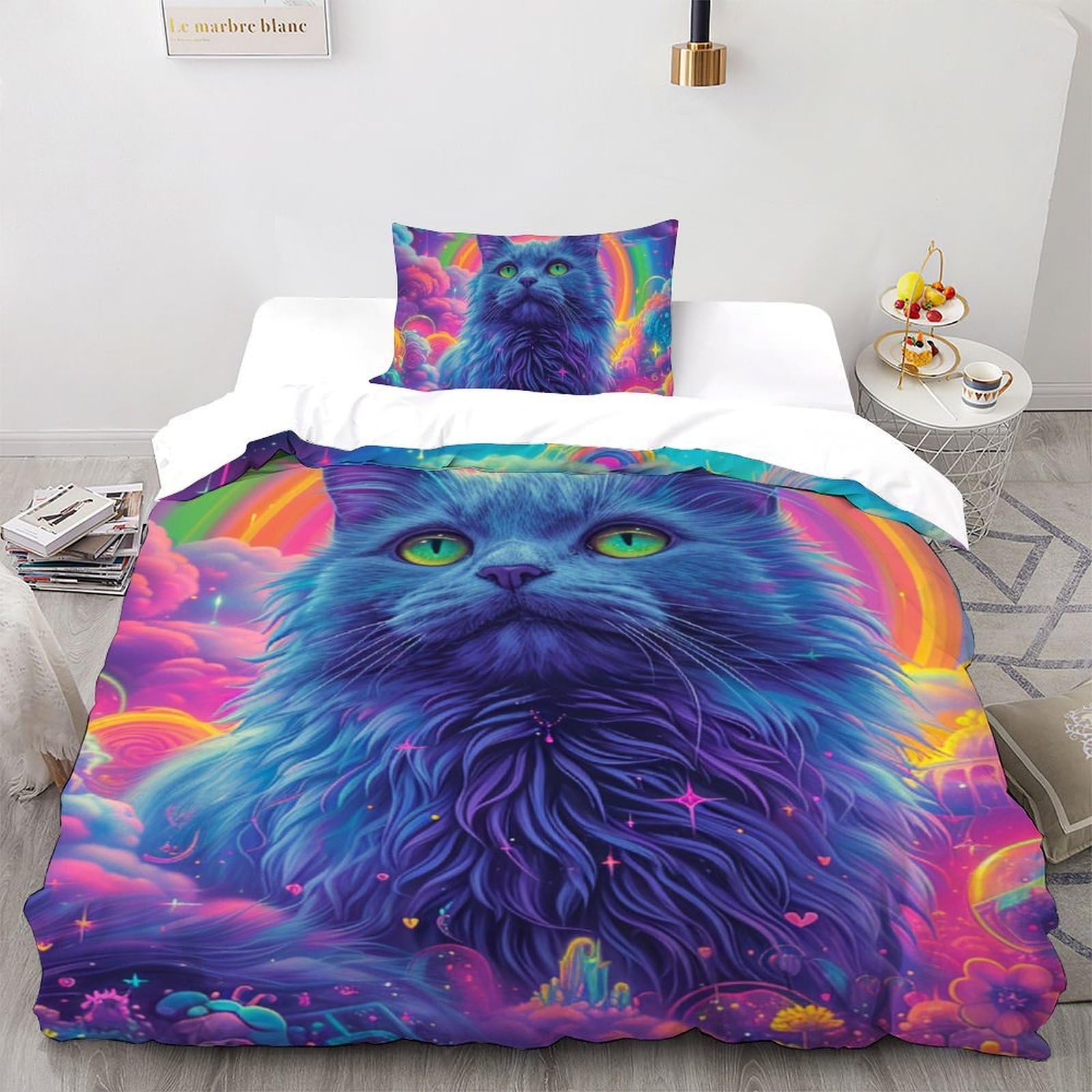 Housse de couette chat animal sauvage imprimé 3D avec parure de lit microfibre enfant