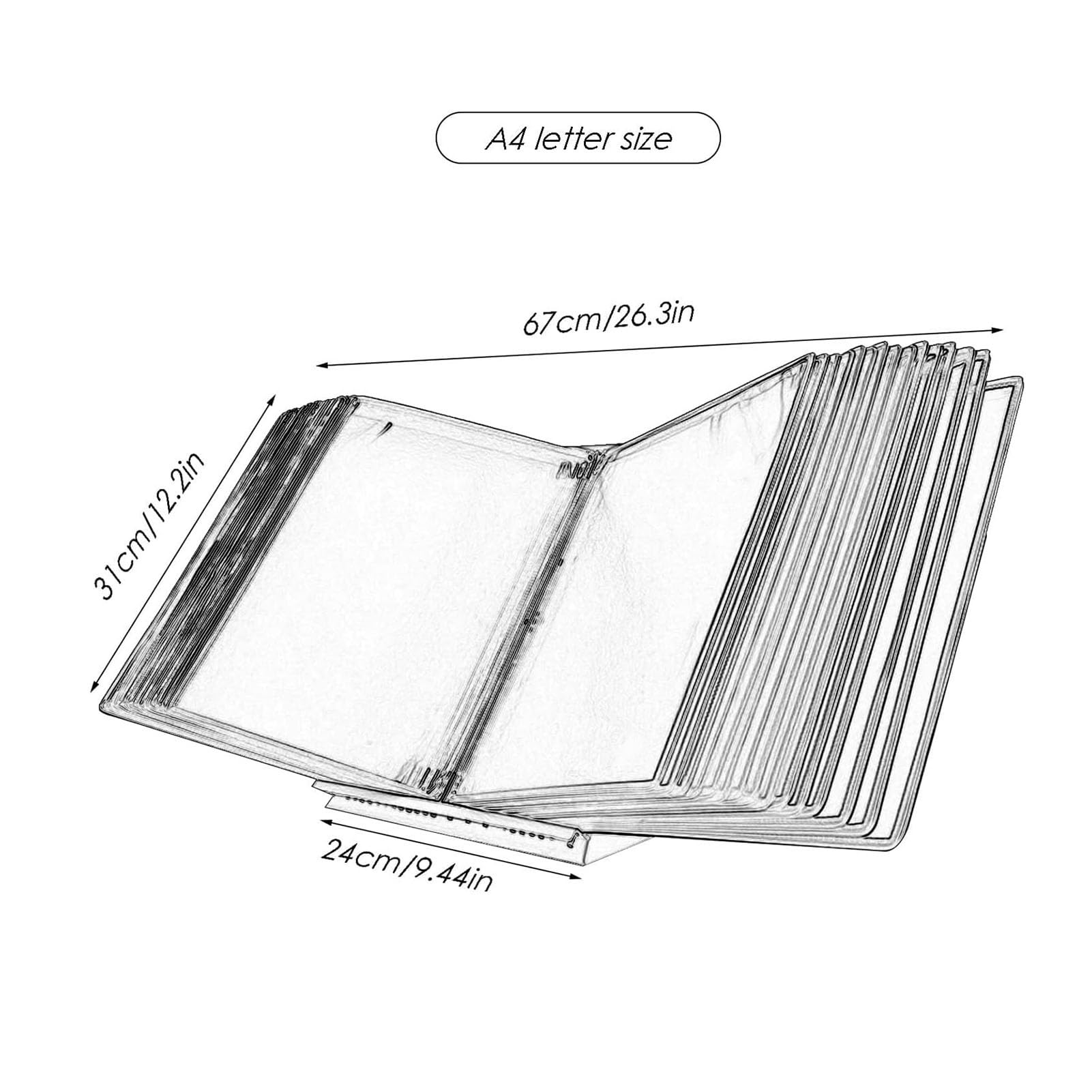 Sistema de consulta de escritorio – Organizador de consulta de pared, expositor para catálogos de PVC y metal, 30 páginas de formato carta, para oficina, taller, restaurante, gris