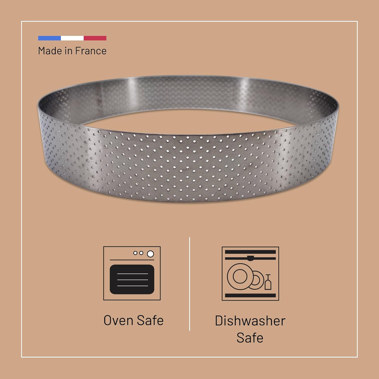 de Buyer Perforated Round Tart Ring - 8” Diameter, 1.4” Height - Perfect for Baking Beautifully Crisp Tarts - Easy to Use & Clean - Made in France