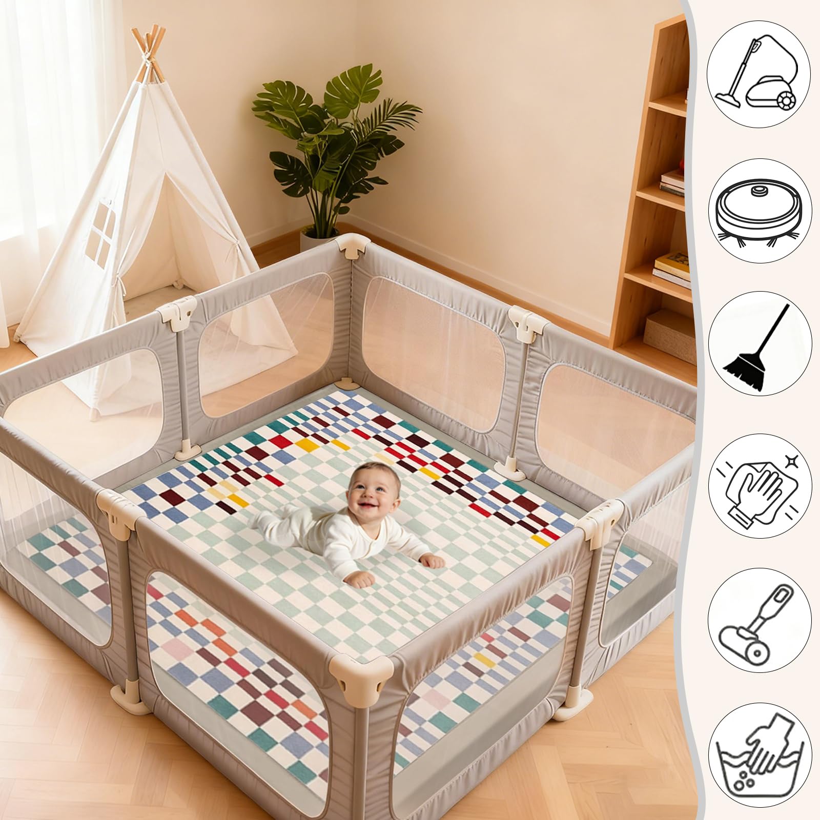 2cm Dicke Faltbare Krabbelmatte Baby, Spielmatte mit Rutschfester Unterseite, Weiche Bodenmatte aus Memory-Schaum, Teppich Kinderzimmer, Spielmatten für Laufgitter 200 x 280cm