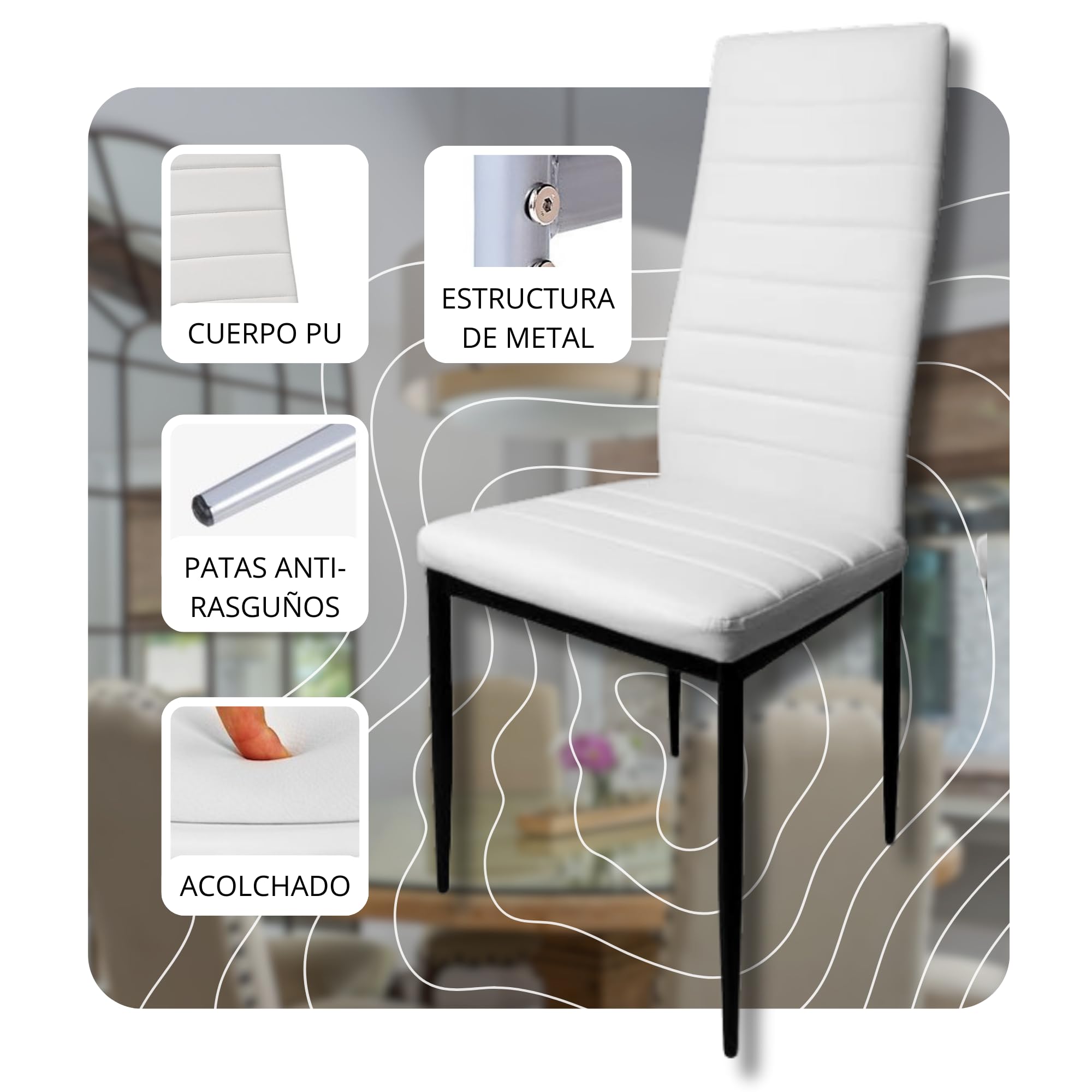 HOME DESIGN & CONFORT Pack de 4 Sillas de Comedor Tapizadas - Sillas Cocina Tapizadas - Sillas Comedor Pack (Beige, 4)
